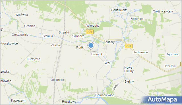 mapa Promnik, Promnik gmina Nowe Miasto nad Pilicą na mapie Targeo